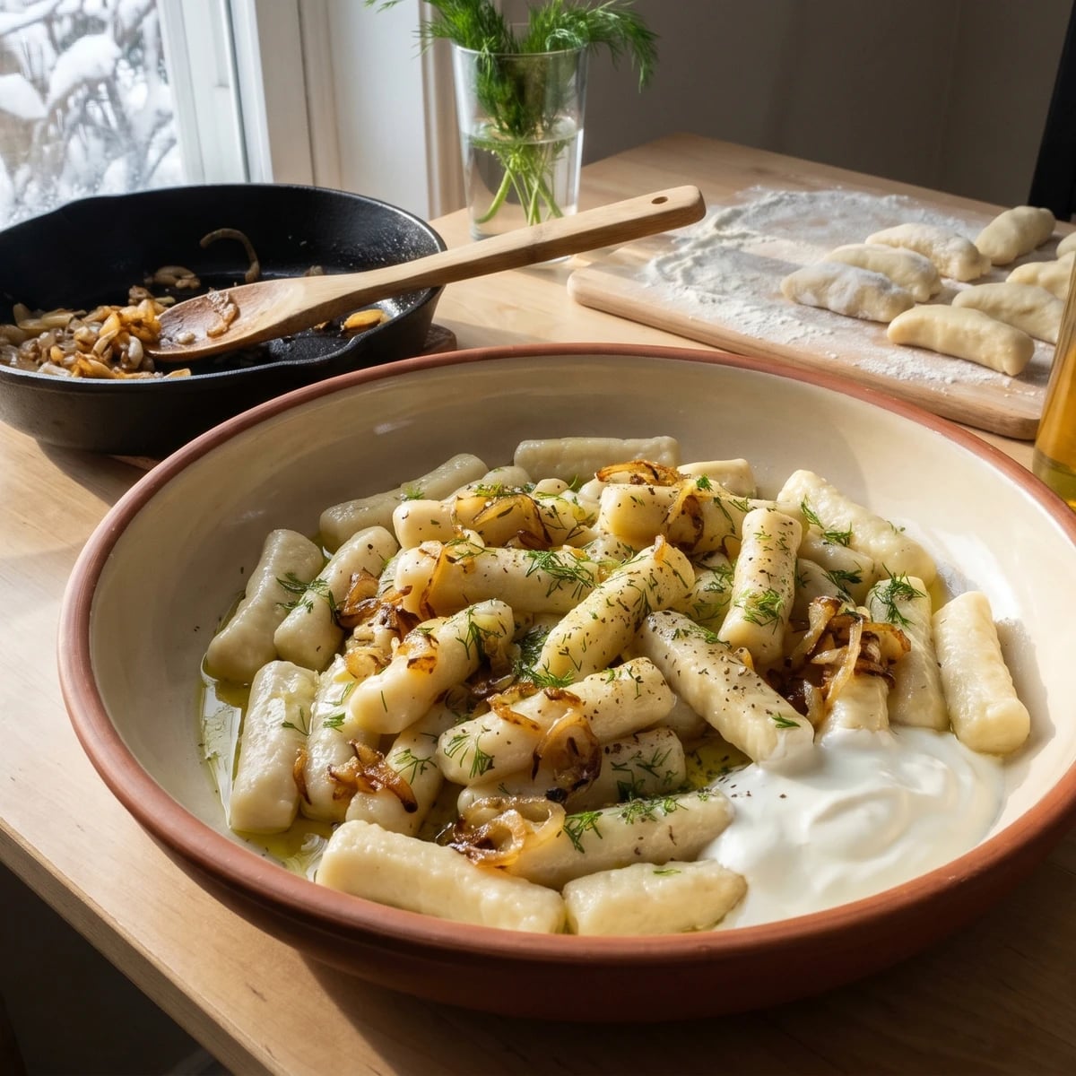 Paliushky (палюшки, lazy potato-curd dumplings)