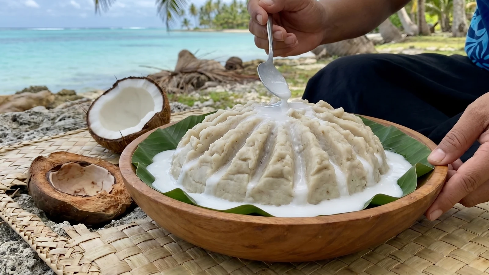Tulolo (Tuvaluan Pulaka Mash with Coconut Cream)