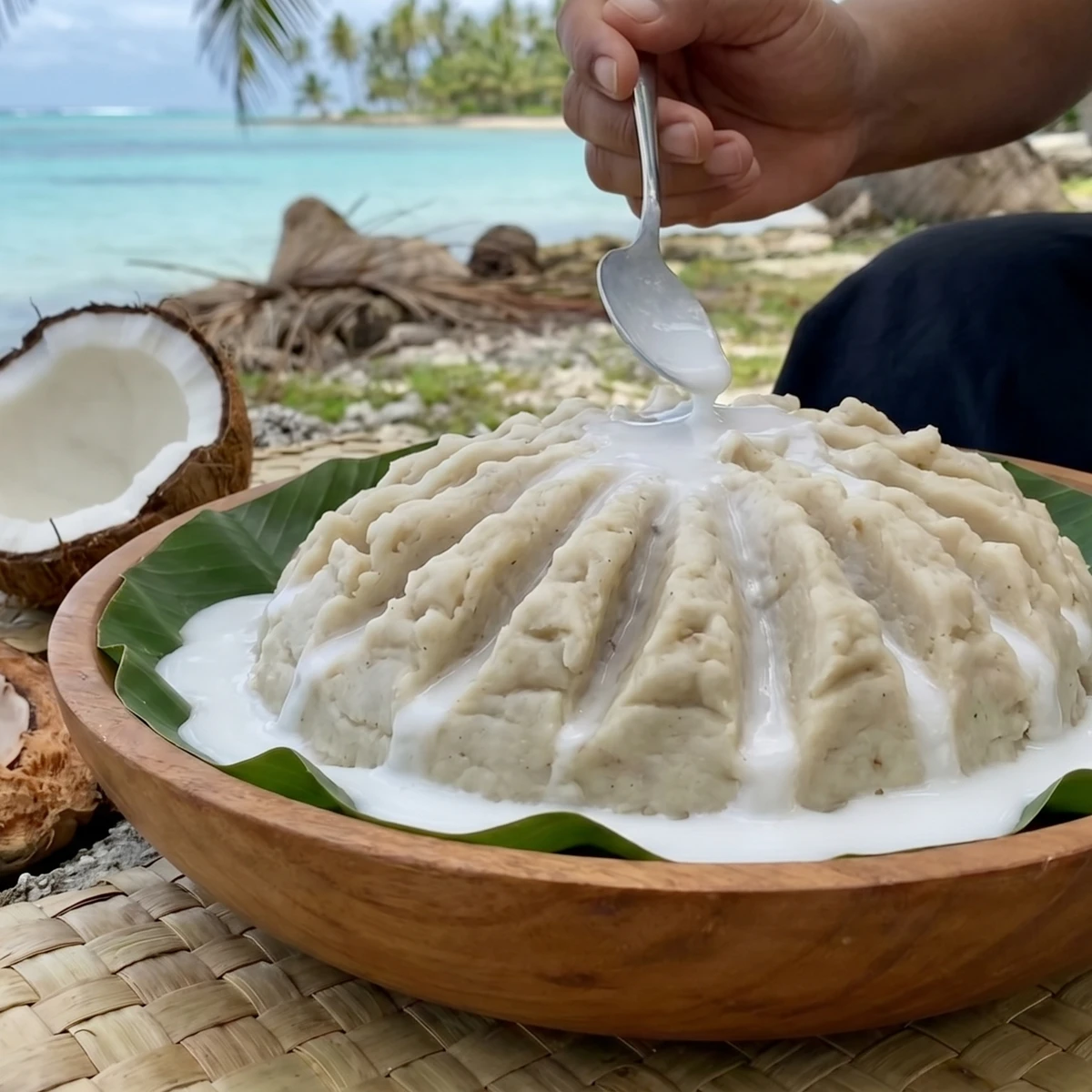 Tulolo (Tuvaluan Pulaka Mash with Coconut Cream)
