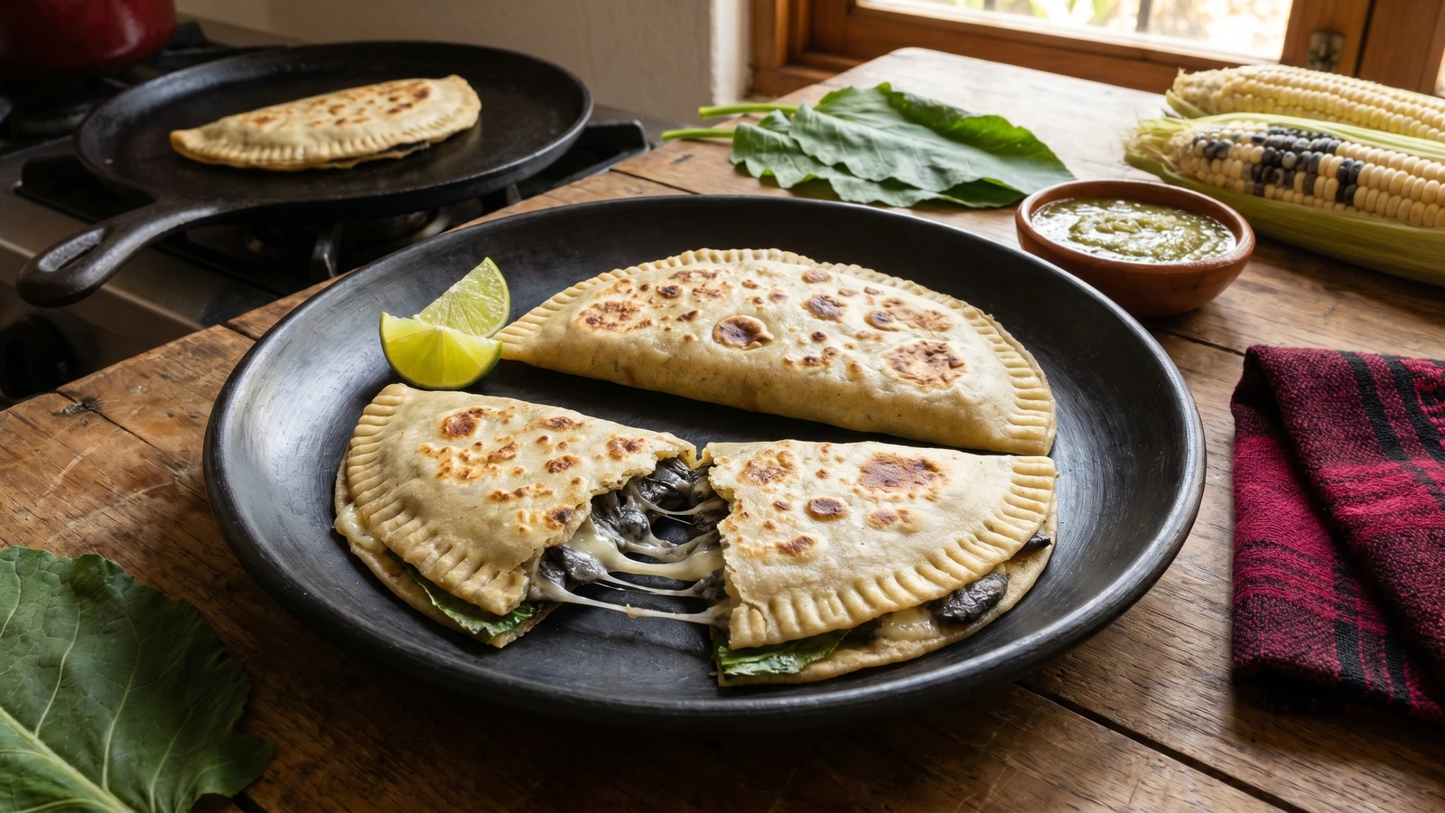Quesadillas de Huitlacoche con Hoja Santa