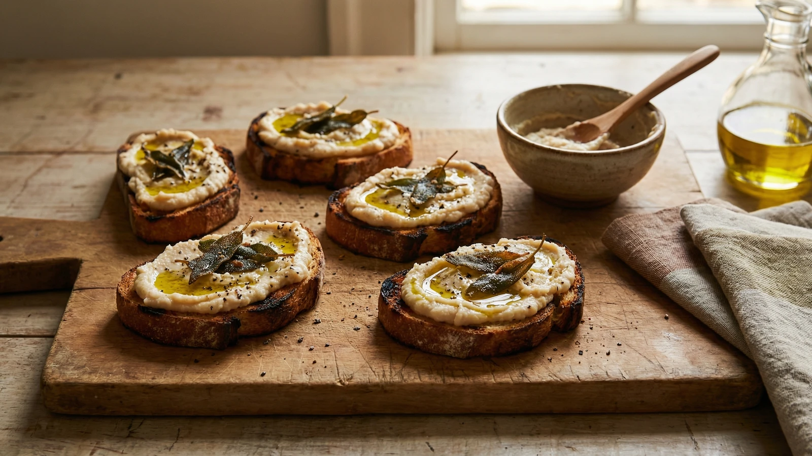 White Bean and Sage Crostini