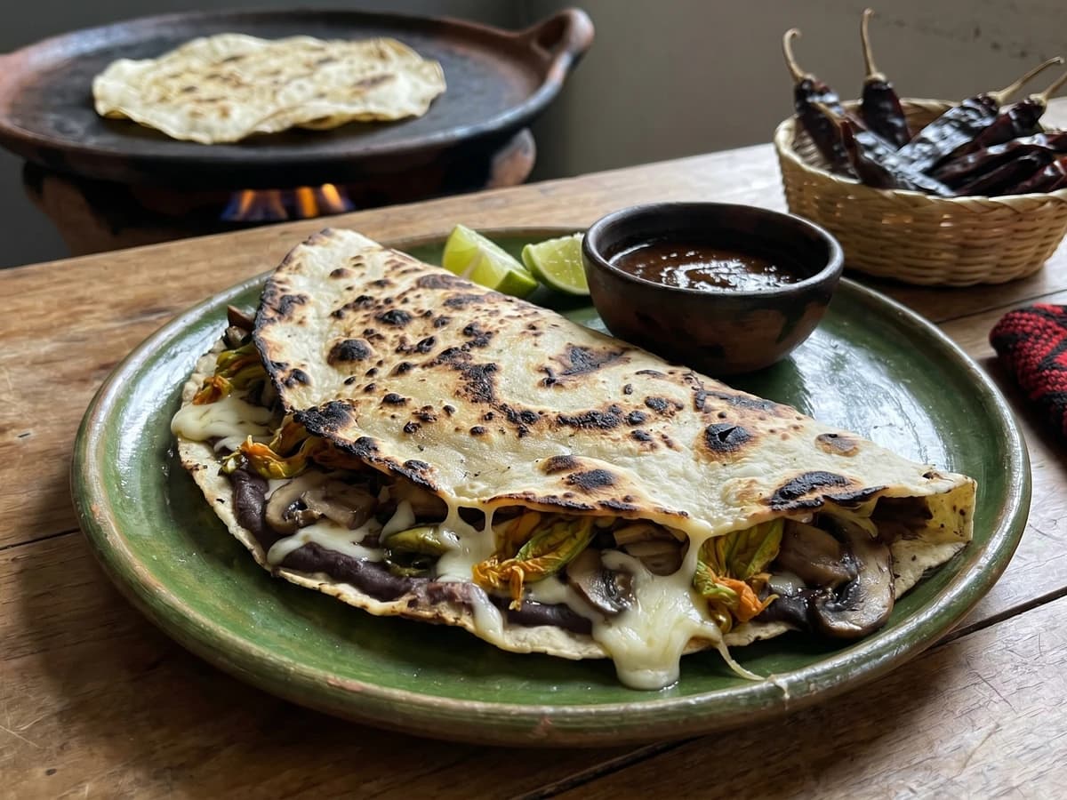 Tlayuda Vegetariana de Hongos y Flor de Calabaza - Chef Lupita