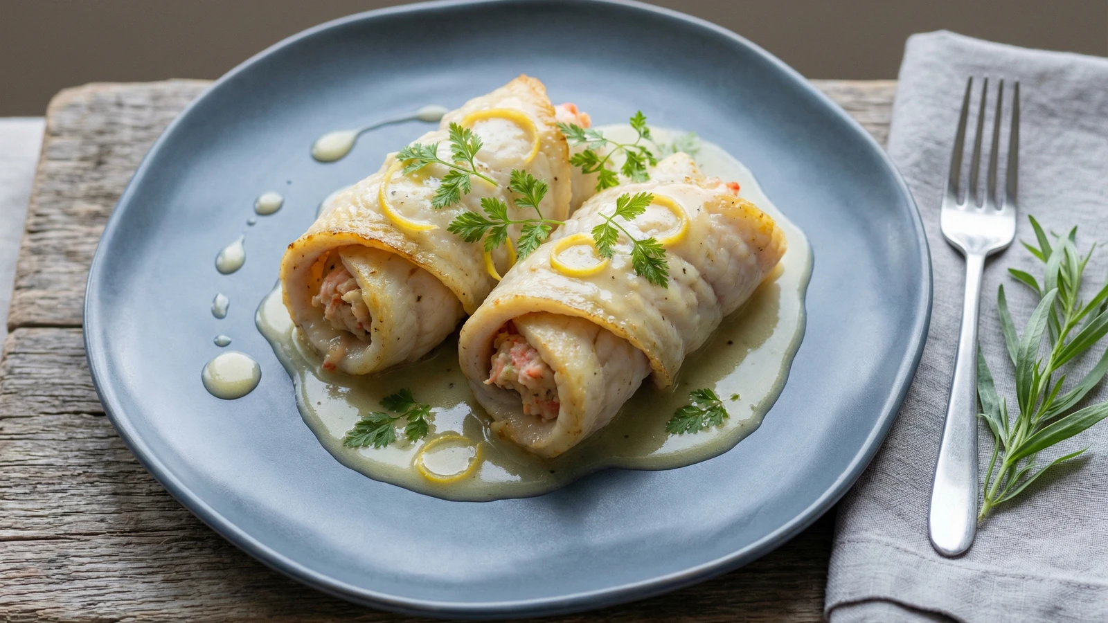 Crab-Stuffed Sole Rolls