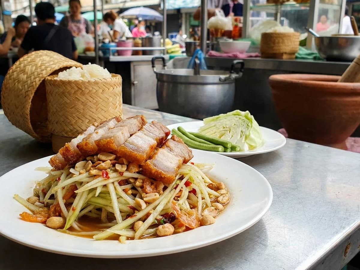 Crispy Pork Belly Som Tam (Tam Moo Krob) - Chef Fai