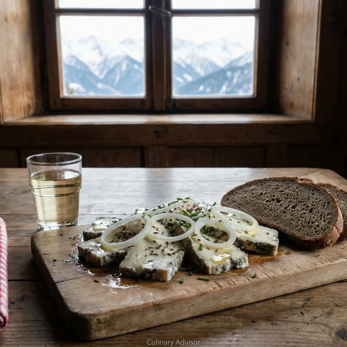 Tiroler Graukäse mit Essig und Zwiebel
