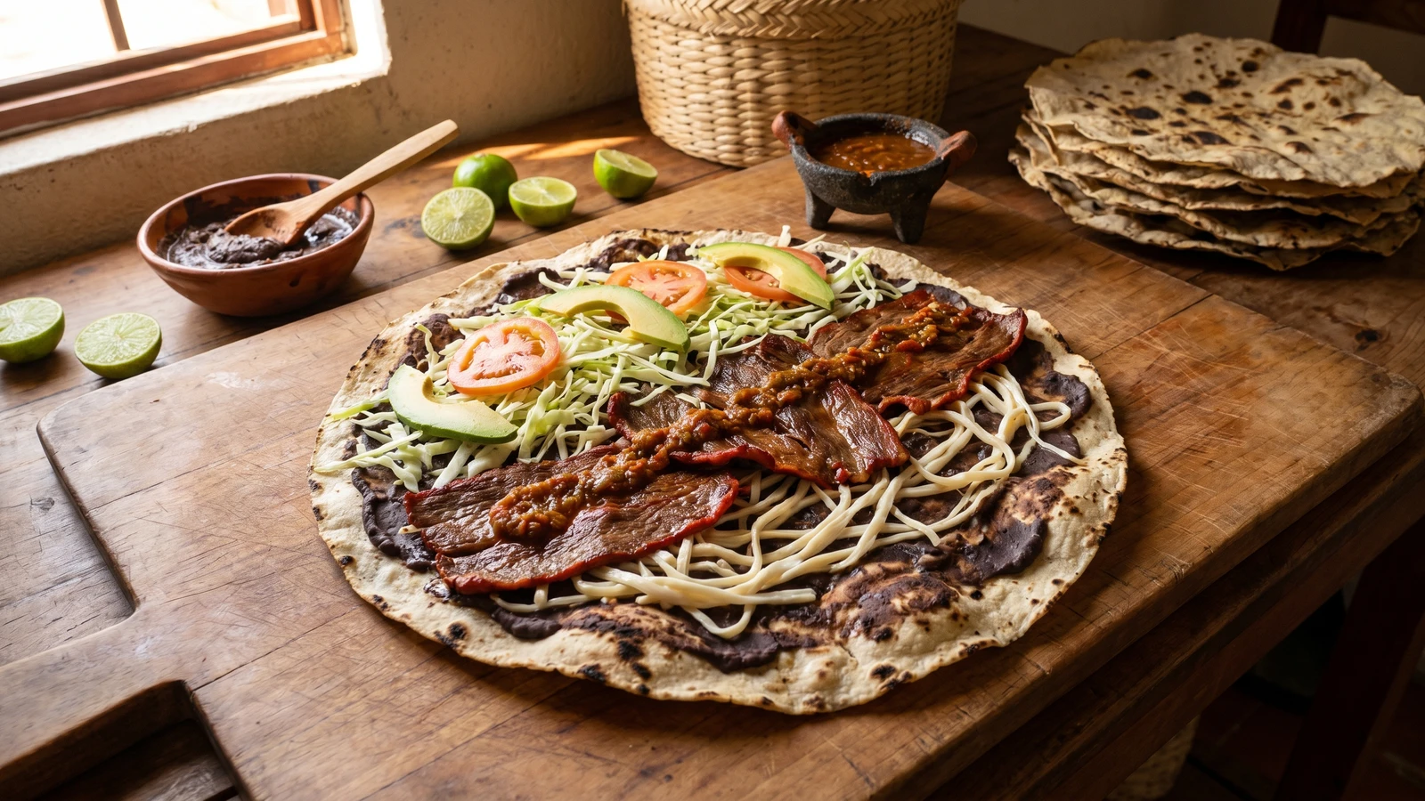 Tlayuda Mixteca con Cecina y Maíz Criollo