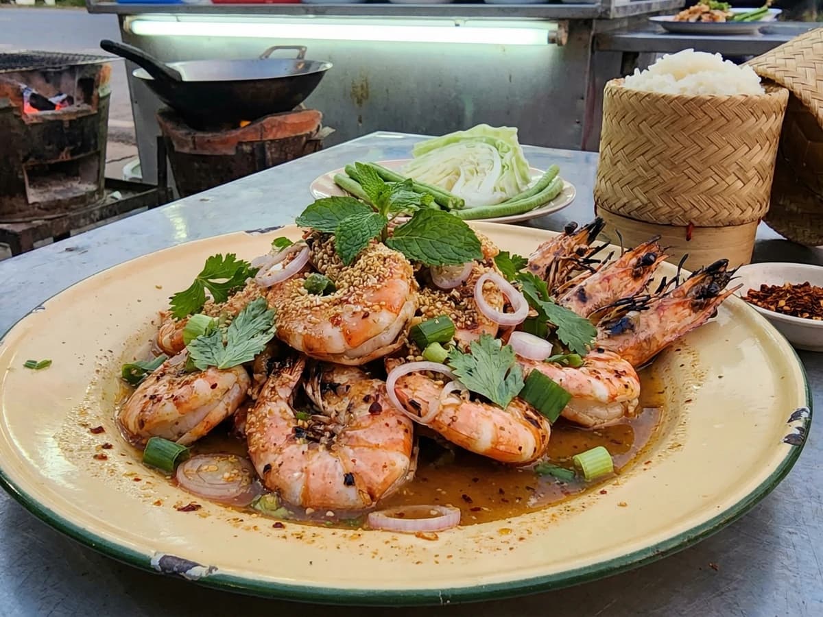 Grilled Shrimp Waterfall Salad (Nam Tok Kung) - Chef Fai