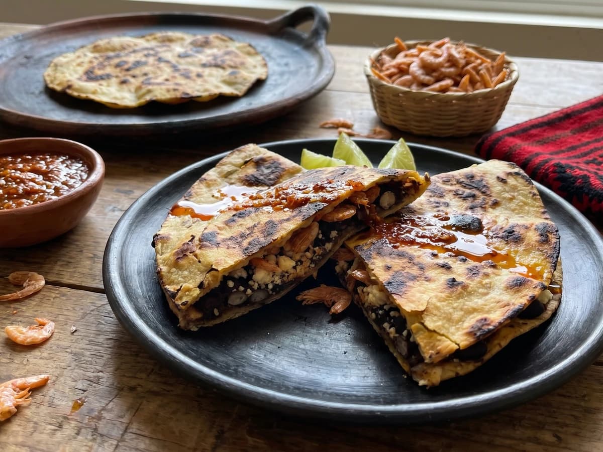Tlayuda Doblada con Camarón Seco del Istmo de Tehuantepec - Chef Lupita