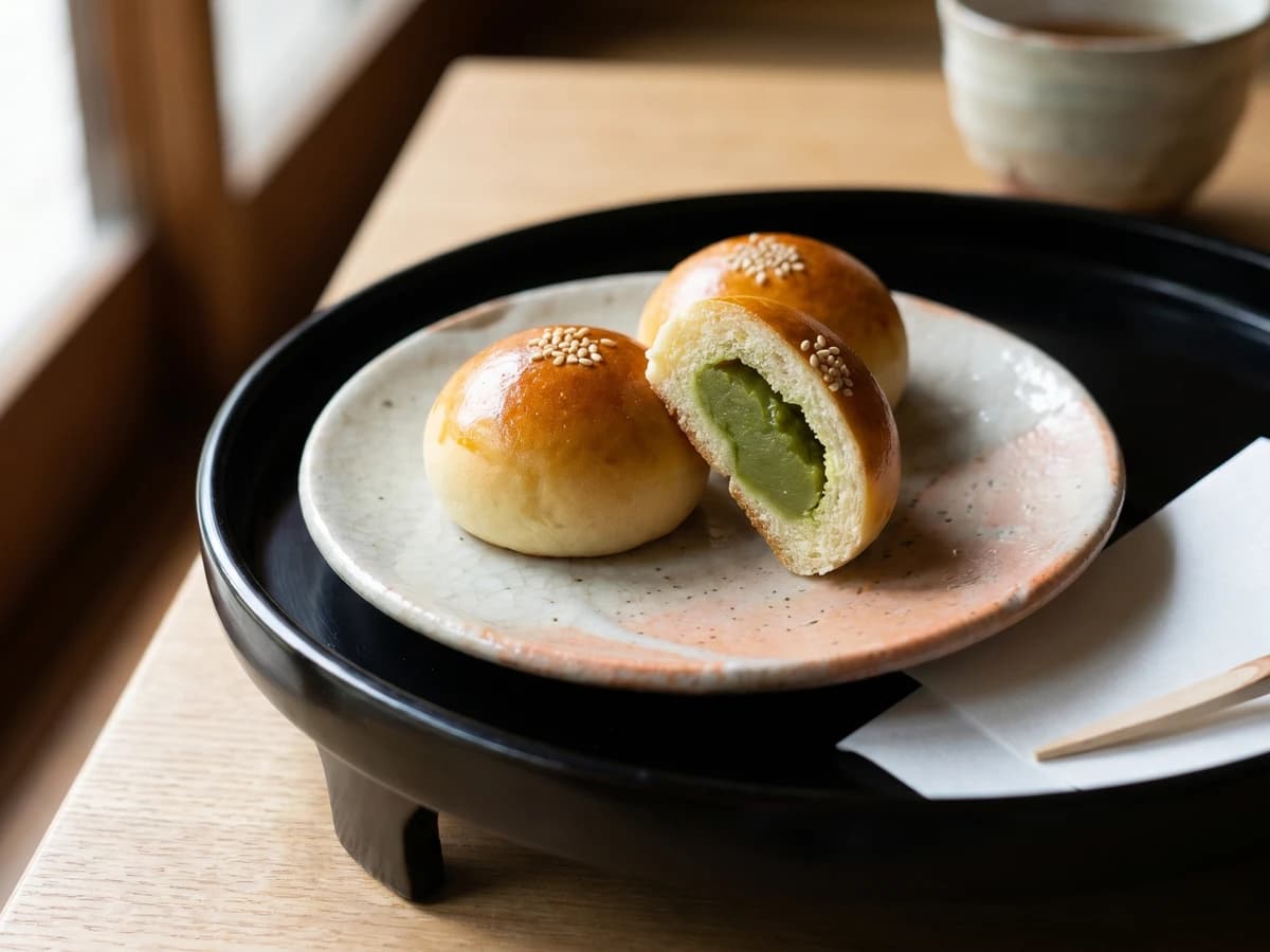 Uguisu-pan (うぐいすパン, green-pea-paste bun) - Chef Takumi