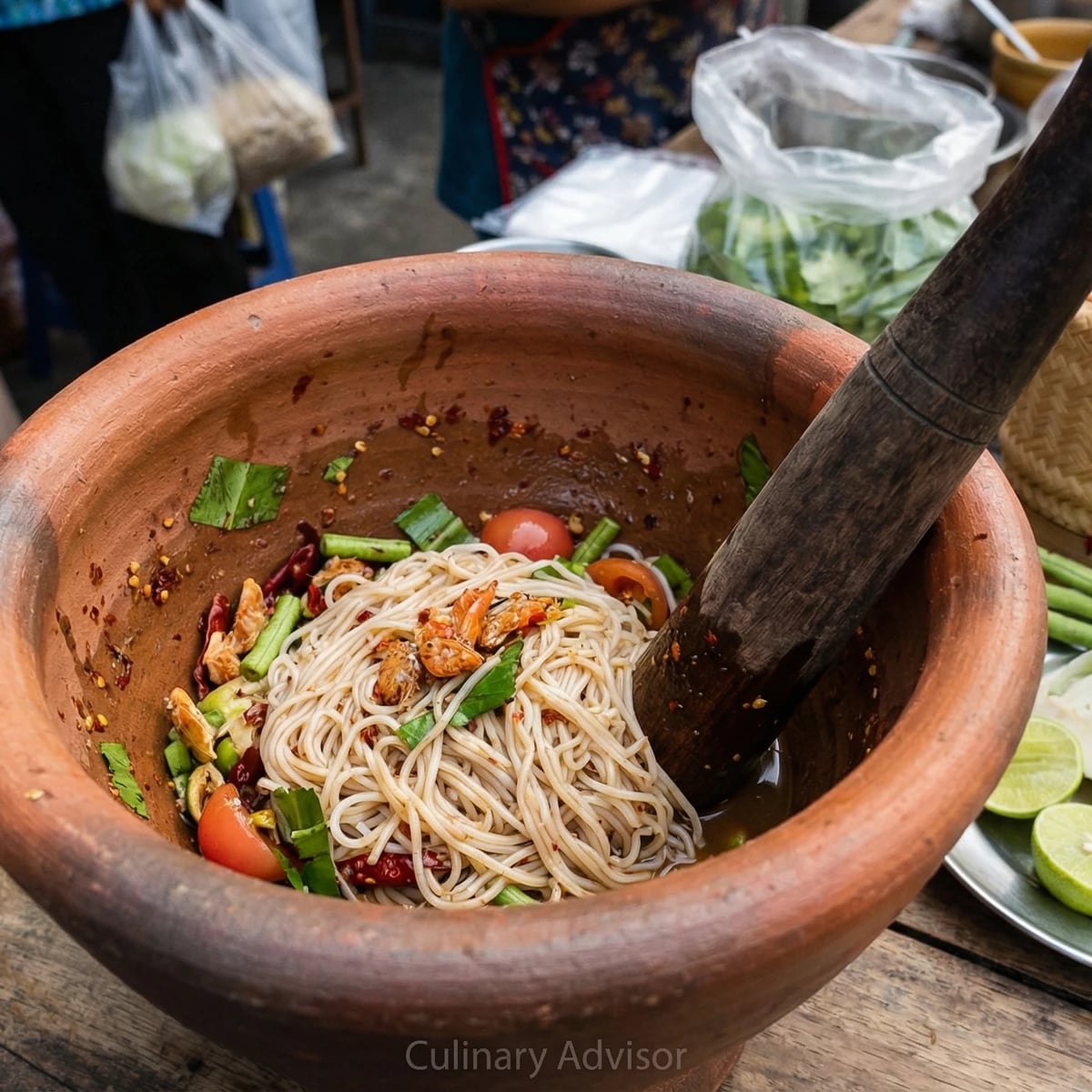 Rice Noodle Pounded Salad (Tam Sua)
