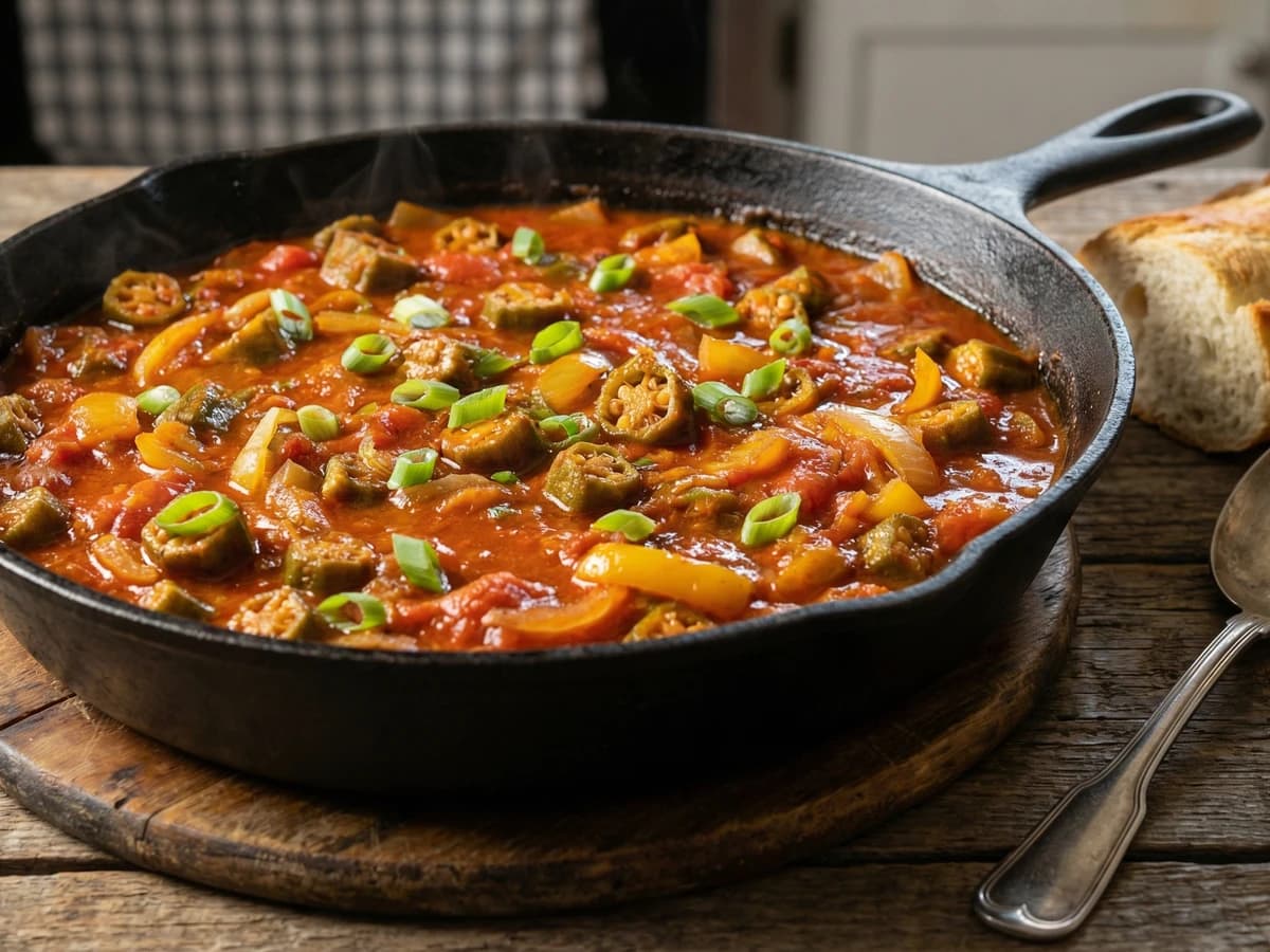 Smothered Okra with Tomatoes and Onions - Chef Remy