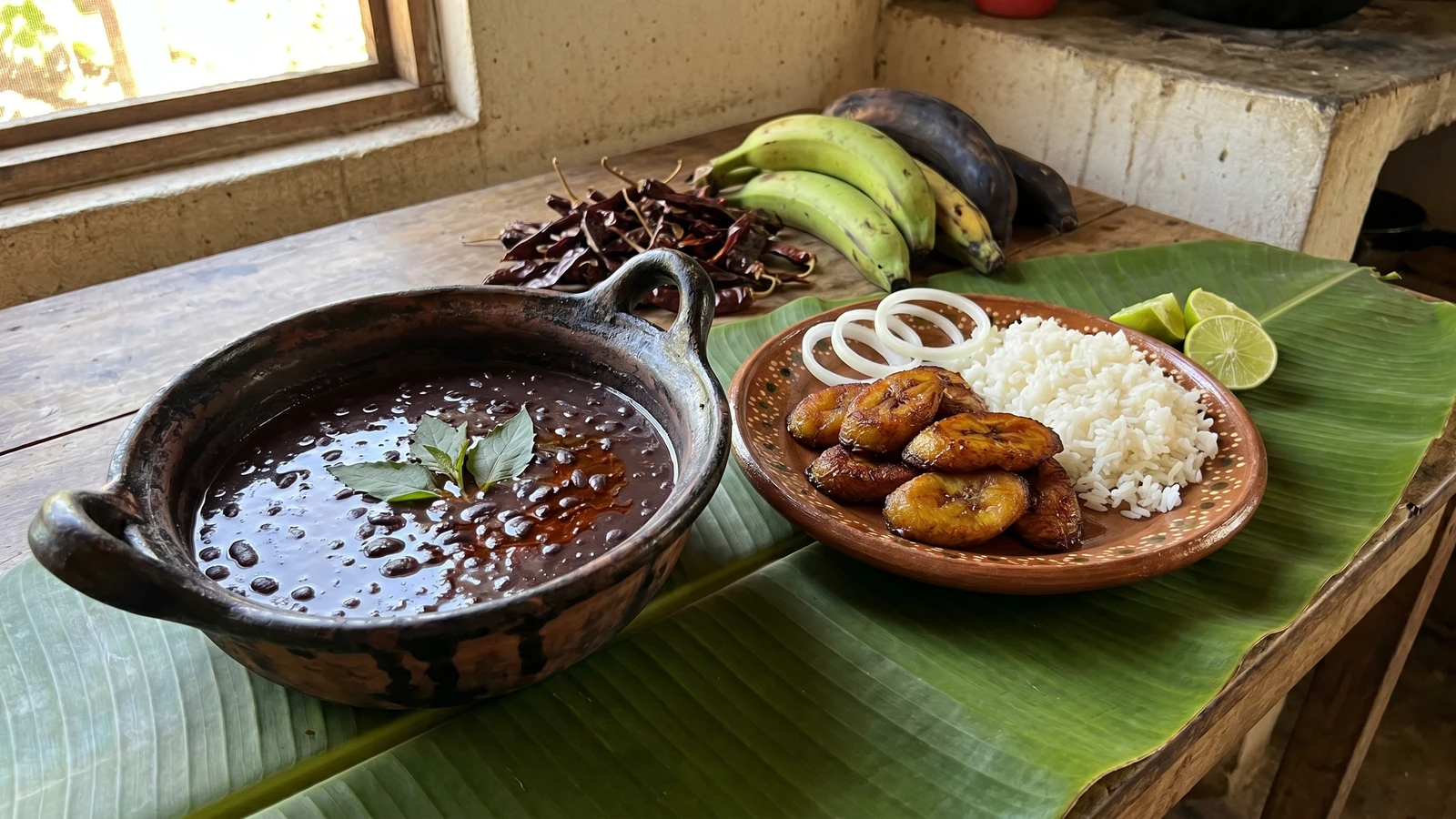 Frijoles Negros Costeños con Plátano Frito