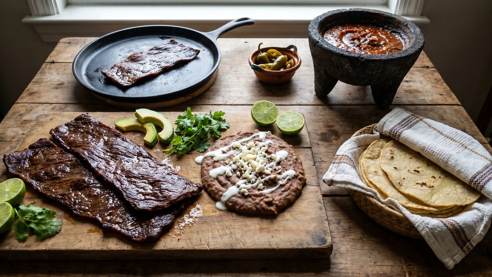 Cecina de Yecapixtla con Crema y Frijoles