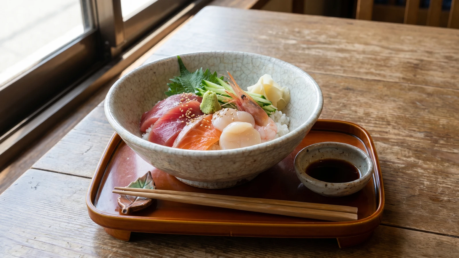 Kaisendon (海鮮丼, raw seafood rice bowl)