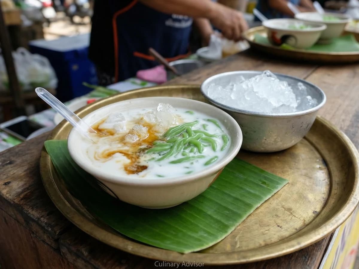 Pandan Noodles in Coconut Milk (Lod Chong Nam Kathi) - Chef Fai
