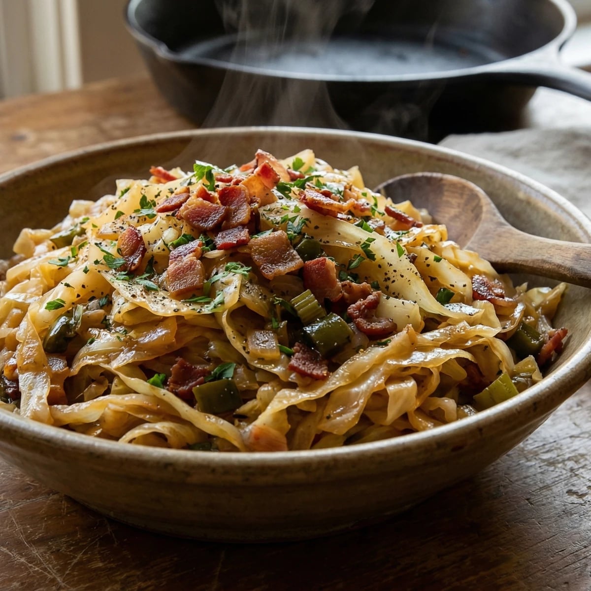 Cajun Smothered Cabbage with Bacon