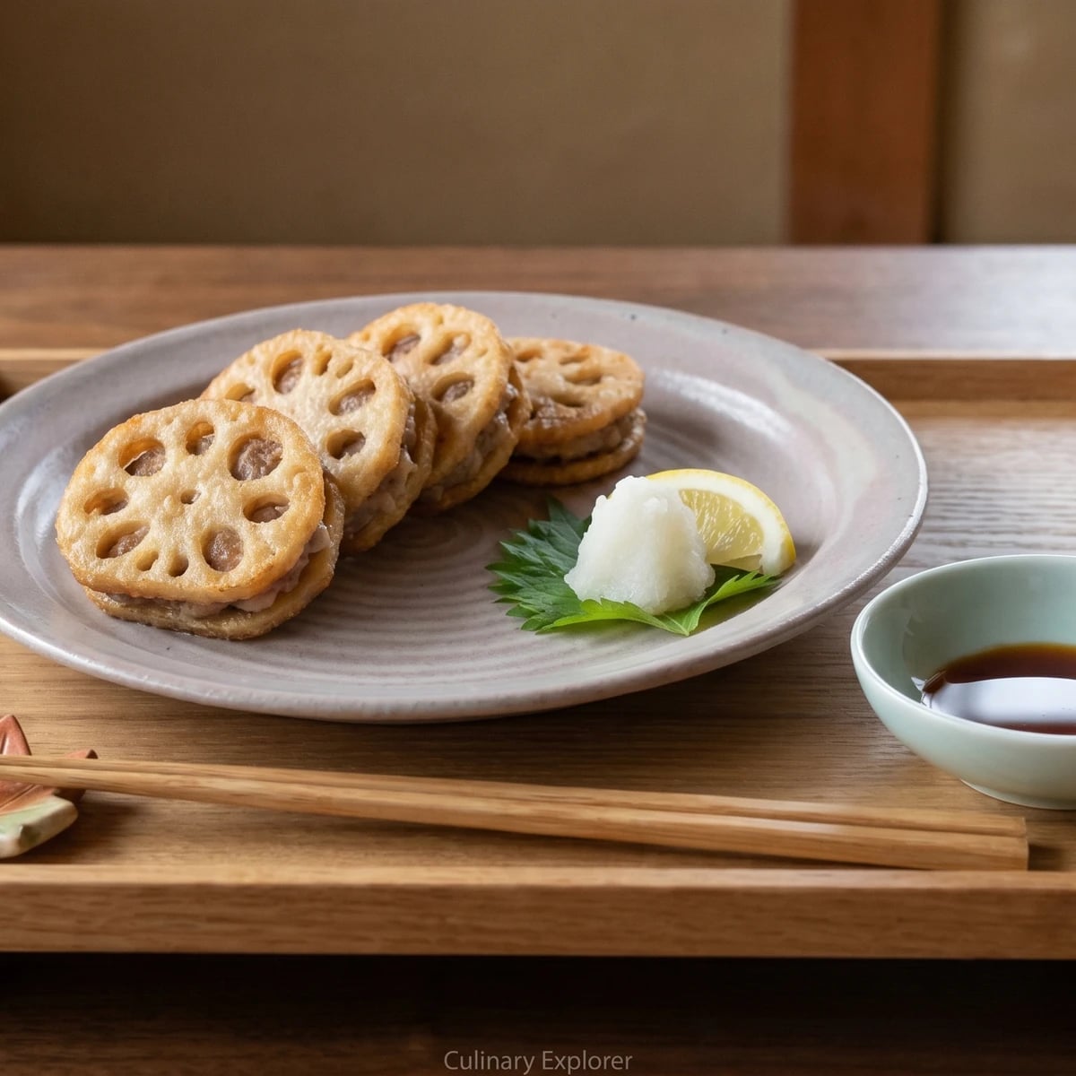 Stuffed Fried Lotus Root (蓮根のはさみ揚げ, Renkon no Hasami-age)