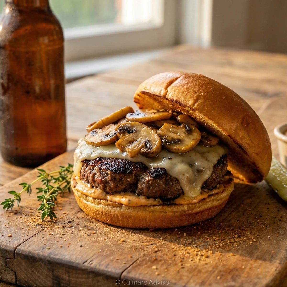 Creole Mushroom and Swiss Burger