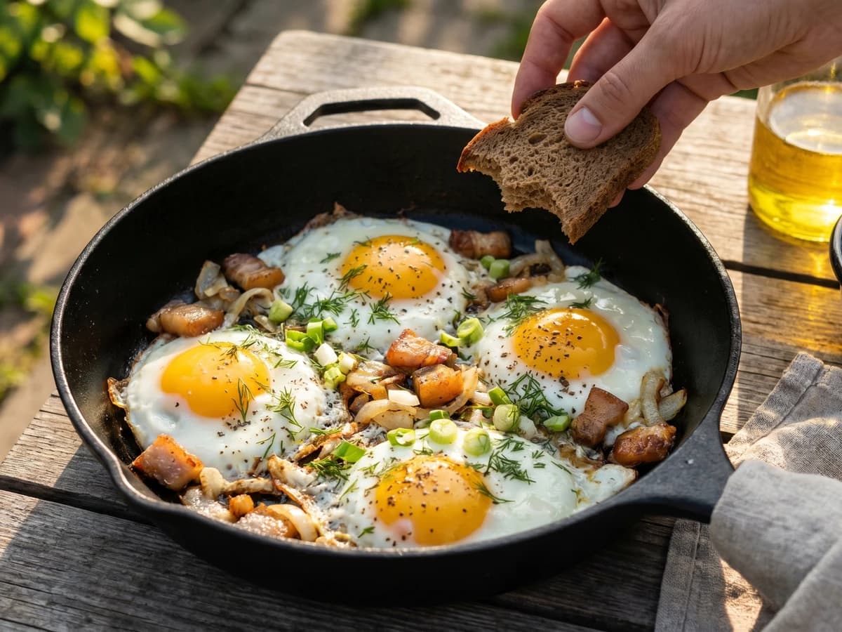 Yaiechnia (яєчня, fried eggs with salo) - Chef Lesia