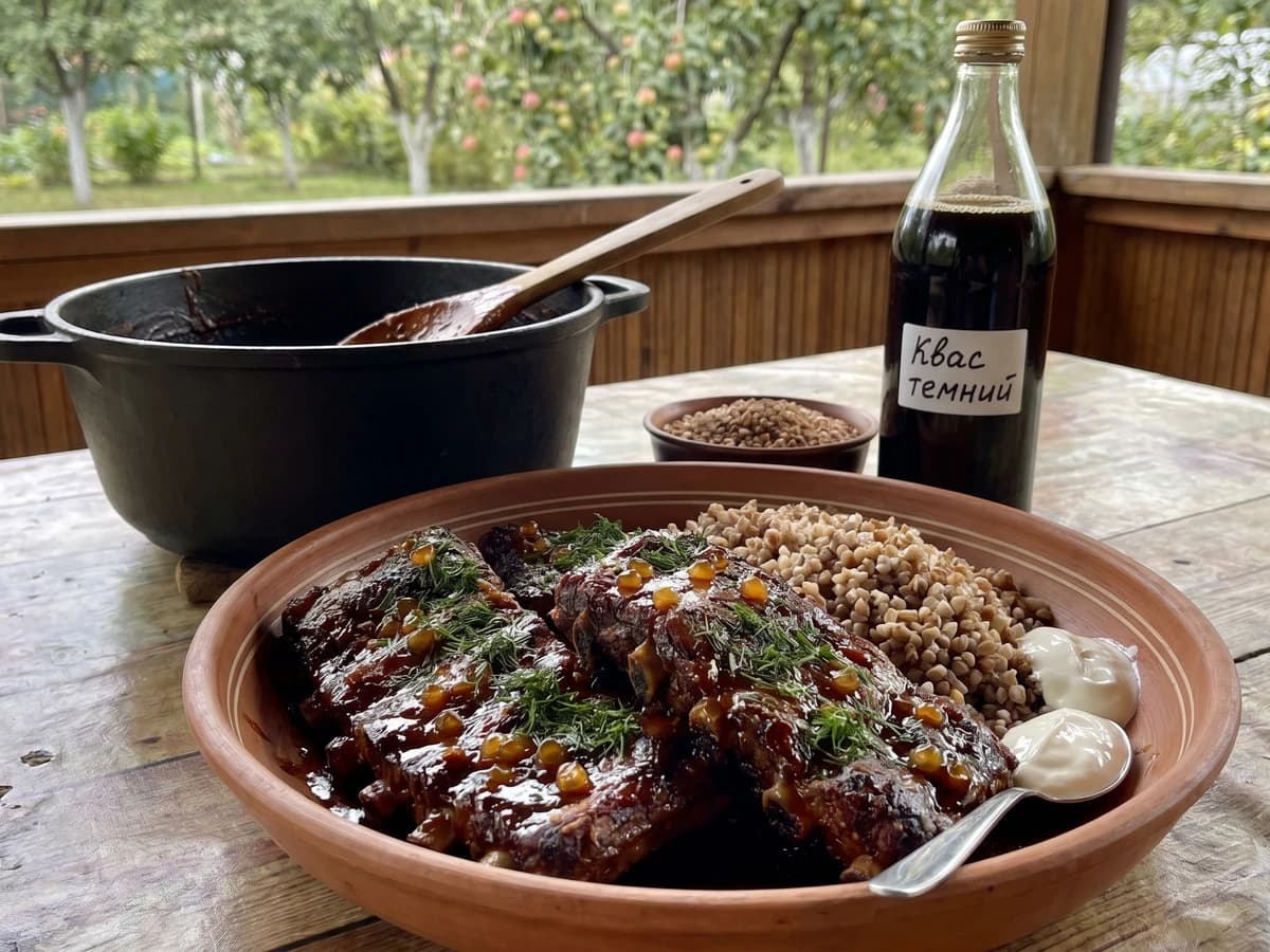 Vereshchaka (верещака, pork ribs in dark kvas) - Chef Lesia