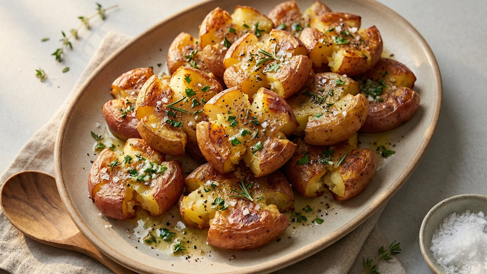 Smashed Red Potatoes with Garlic Herb Butter