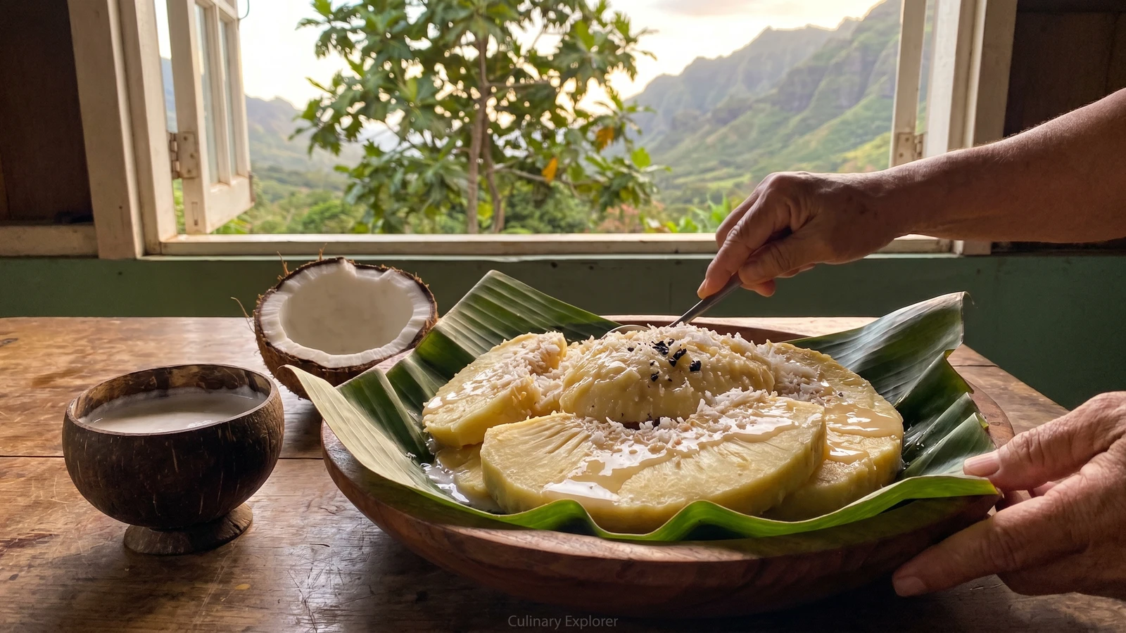 Kaʻaku (Marquesan Roasted Breadfruit Pounded with Coconut Cream)