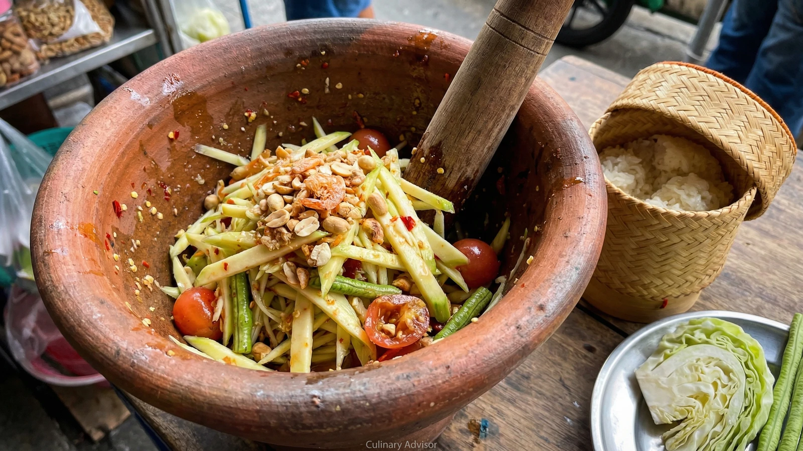Green Mango Pounded Salad (Tam Mamuang)