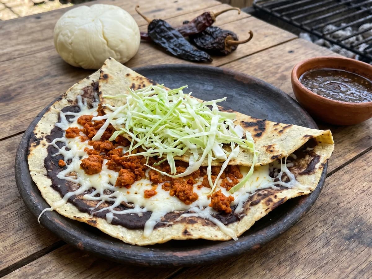 Tlayuda con Chorizo Oaxaqueño y Quesillo - Chef Lupita