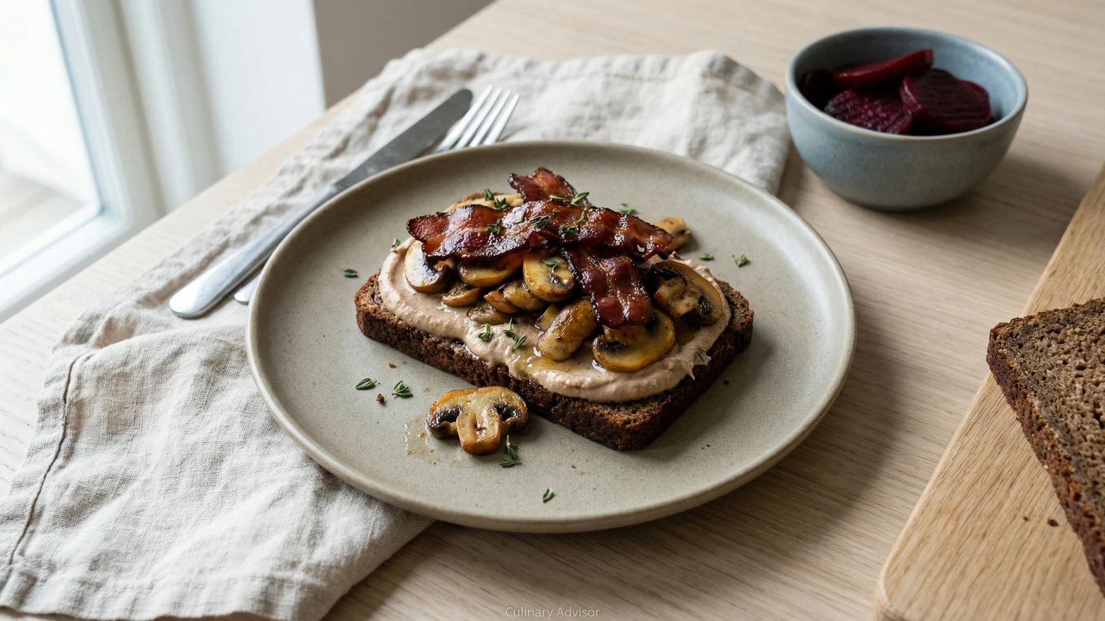 Varm Leverpostejmad med Bacon og Champignon