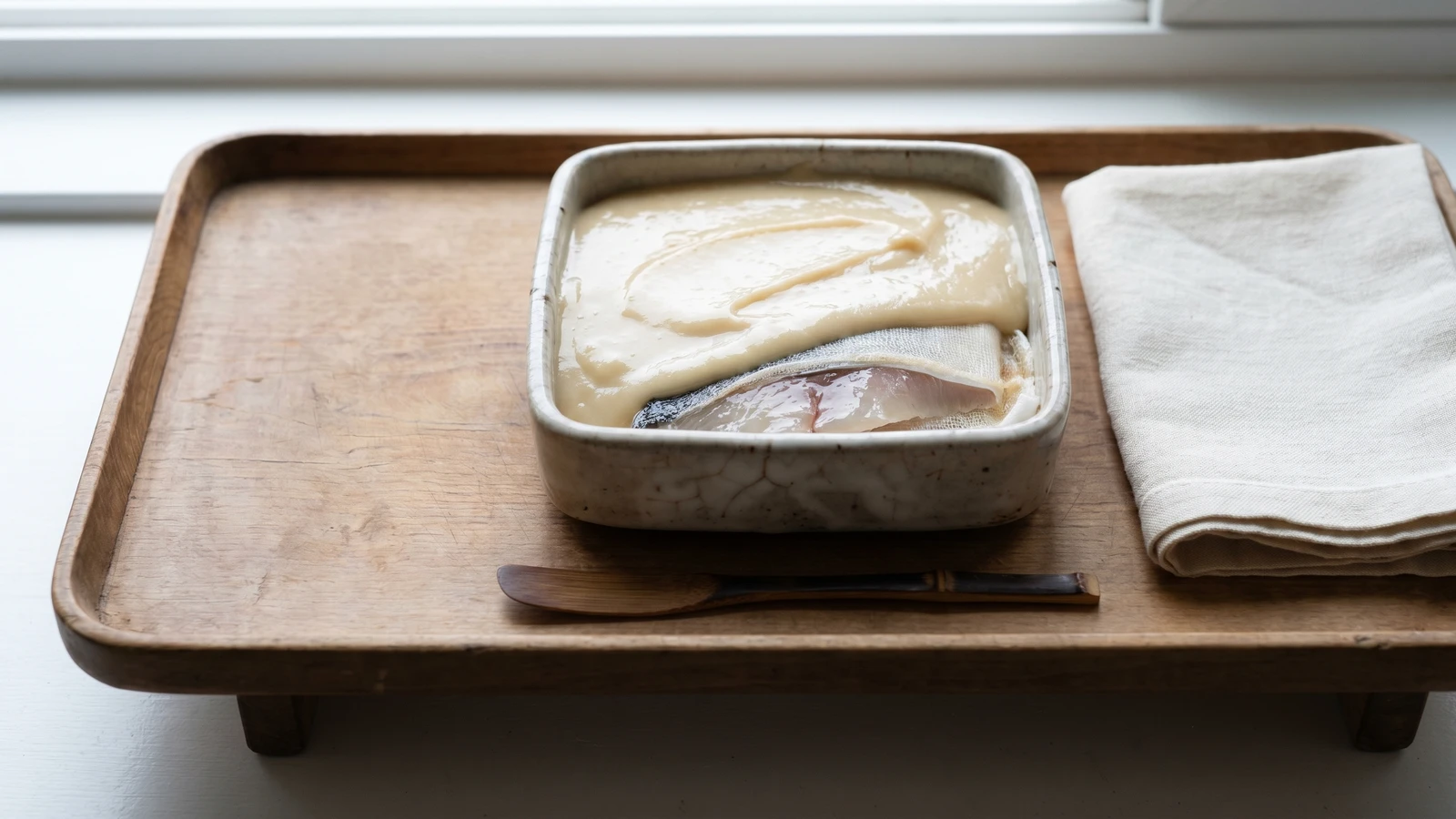 Saikyō Miso Doko (西京味噌床, sweet white miso marinade bed)