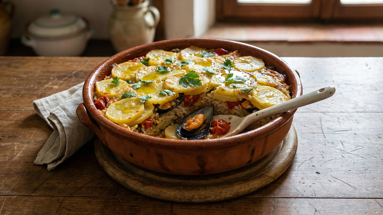 Tiella di Riso, Patate e Cozze