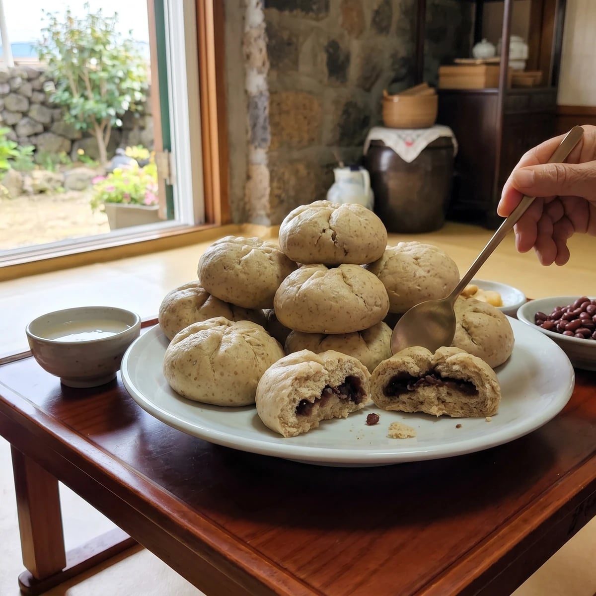 Sangae-tteok (Jeju Barley Steamed Bun)