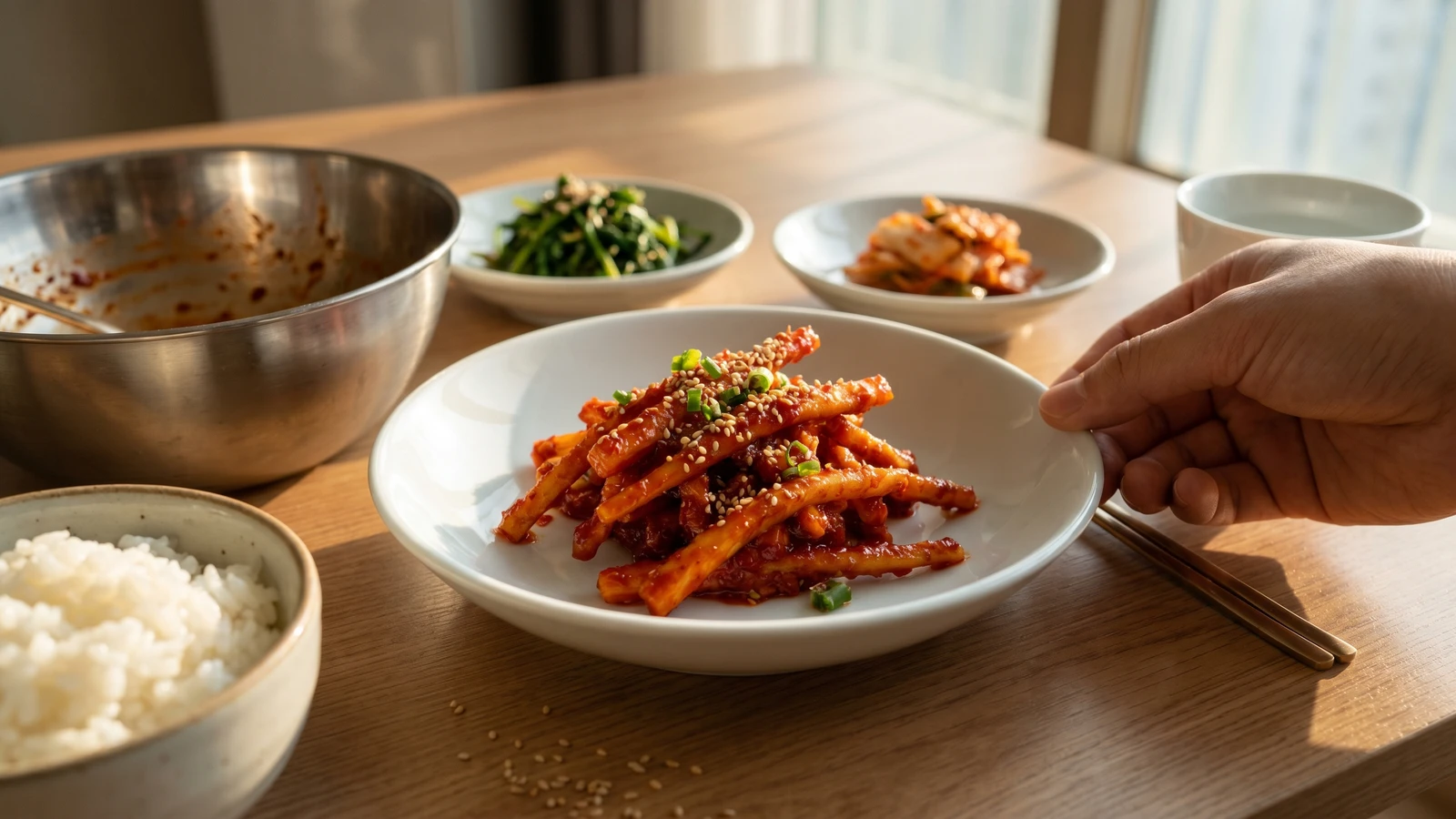 Deodeok-saengchae (Spicy Lance Asiabell Root Salad)