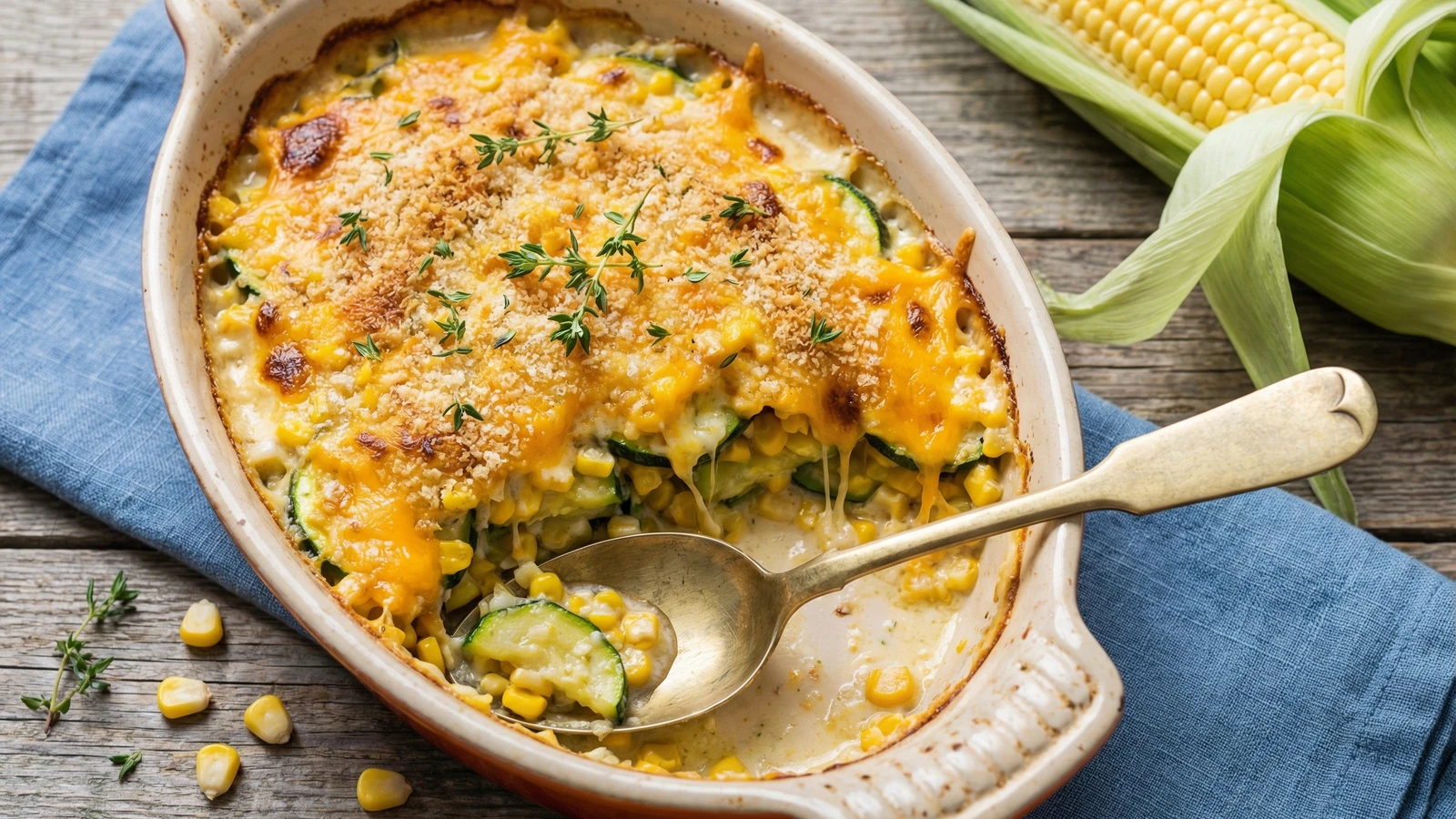 Creamy Summer Corn and Zucchini Gratin