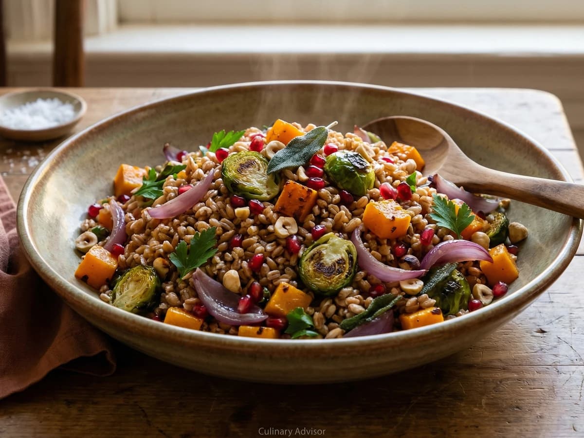 Warm Farro with Roasted Autumn Vegetables - Chef Ally