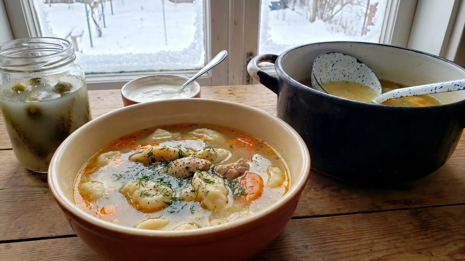 Kuryacha Yushka z Halushkamy (куряча юшка з галушками, chicken dumpling soup)