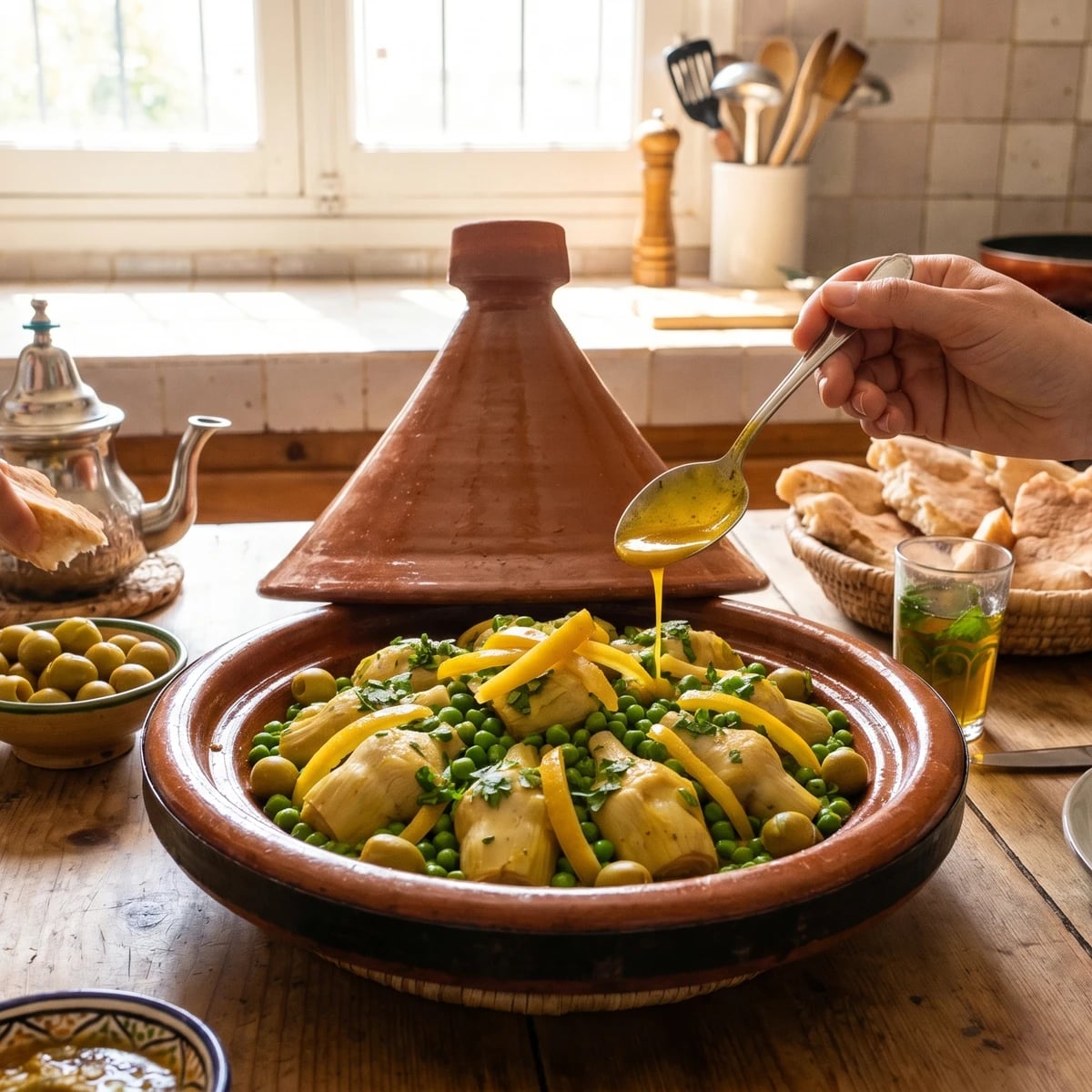 Tagine de Cœurs d'Artichaut et Petits Pois