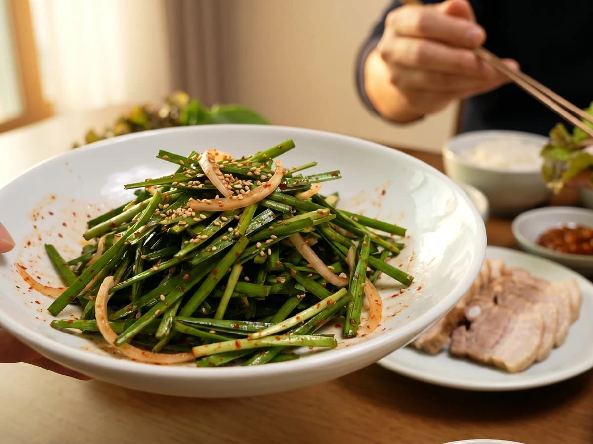 Buchu-muchim (Garlic Chive Salad) - Chef Jeong-sun