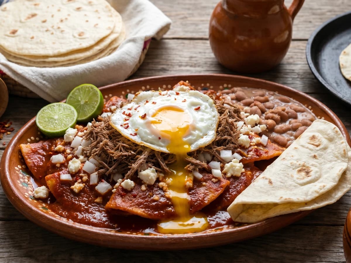 Chilaquiles Sonorenses con Chile Colorado y Machaca - Chef Lupita