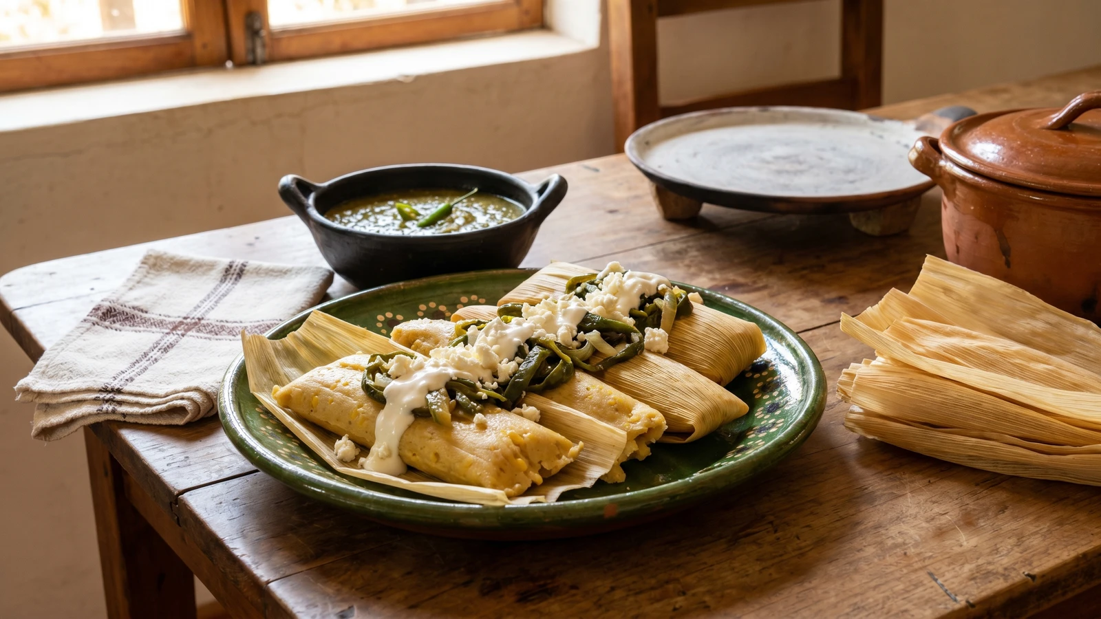 Uchepos con Crema, Rajas y Queso Fresco