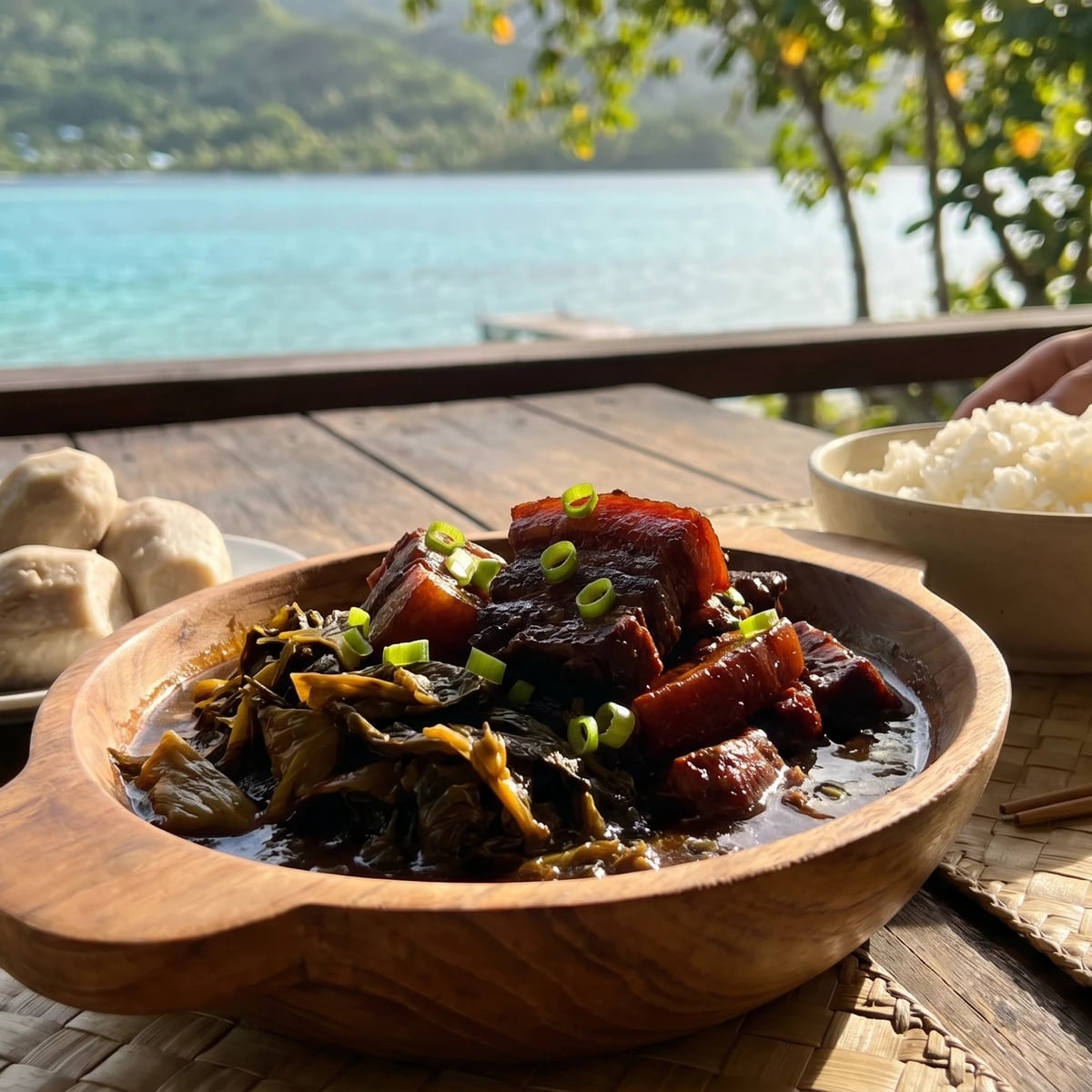 Kiu Nyuk (Tahitian Chinese Pork Belly with Preserved Mustard Greens)