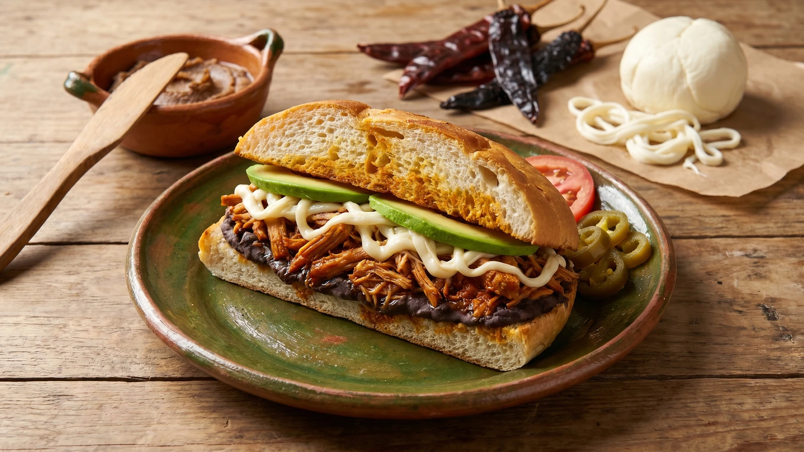 Torta de Pierna Adobada Oaxaqueña