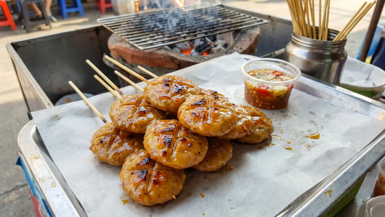 Grilled Meatball Skewers (Look Chin Ping)