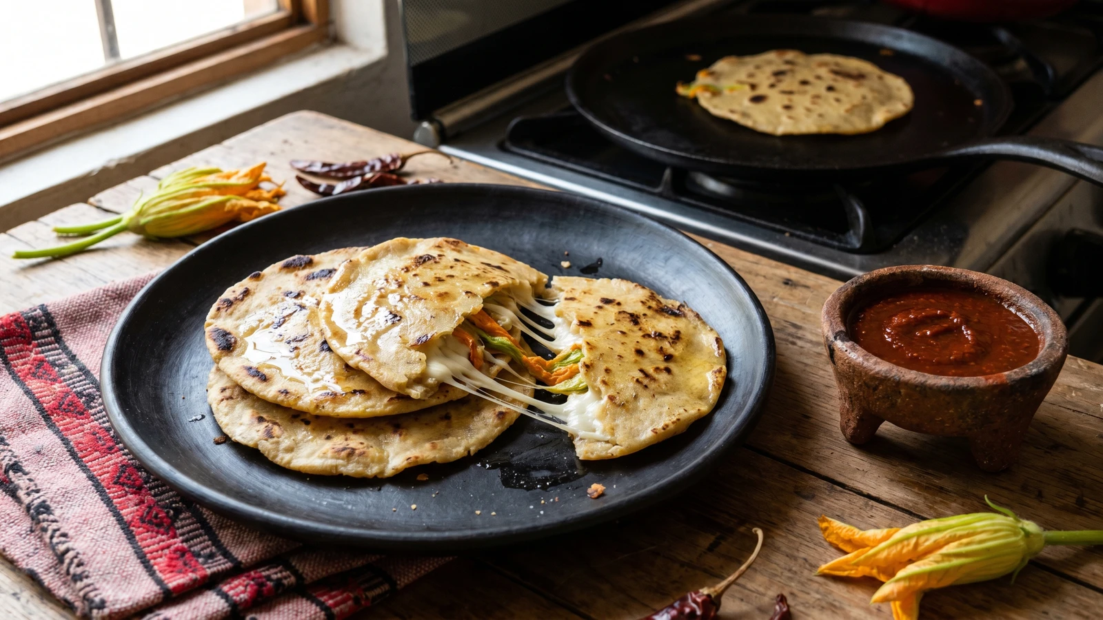 Quesadillas Oaxaqueñas de Quesillo y Flor de Calabaza
