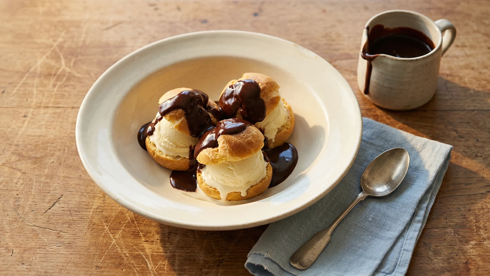 Profiteroles with Vanilla Ice Cream