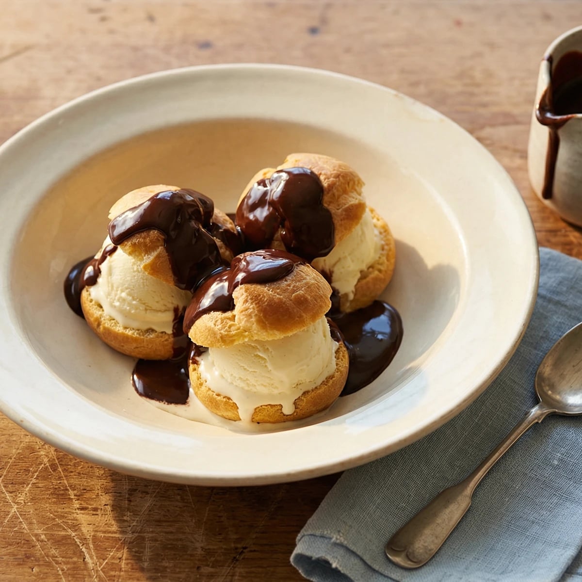 Profiteroles with Vanilla Ice Cream