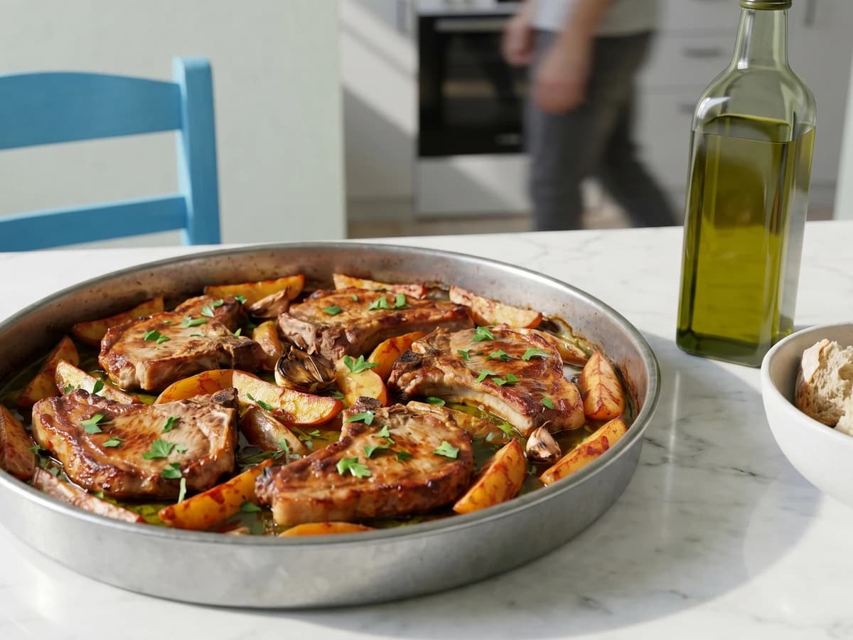 Macedonian Pork Neck Chops with Potatoes (Χοιρινές Μπριζόλες) - Chef Dimitra