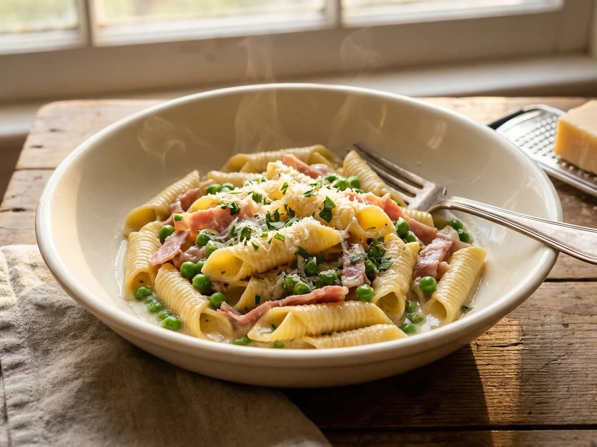 Garganelli con Prosciutto e Piselli - Chef Graziella
