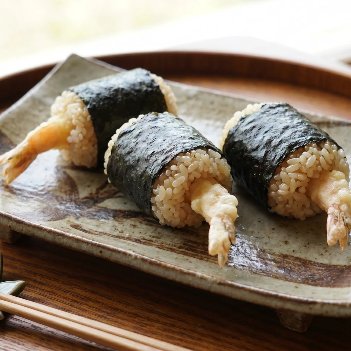 Tenmusu (天むす, shrimp-tempura rice ball)