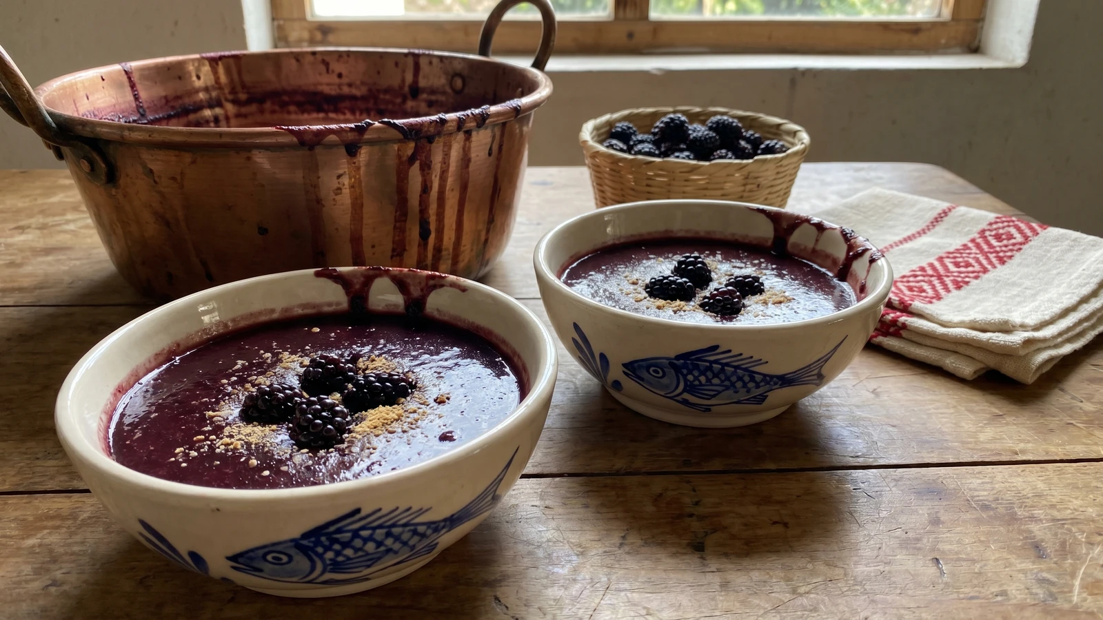 Plated Blackberry Atole (Atole de Zarzamora Espeso)